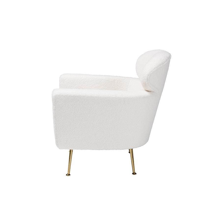 Baxton Studio Fantasia Modern and Contemporary Ivory Boucle Upholstered and Gold Metal Armchair