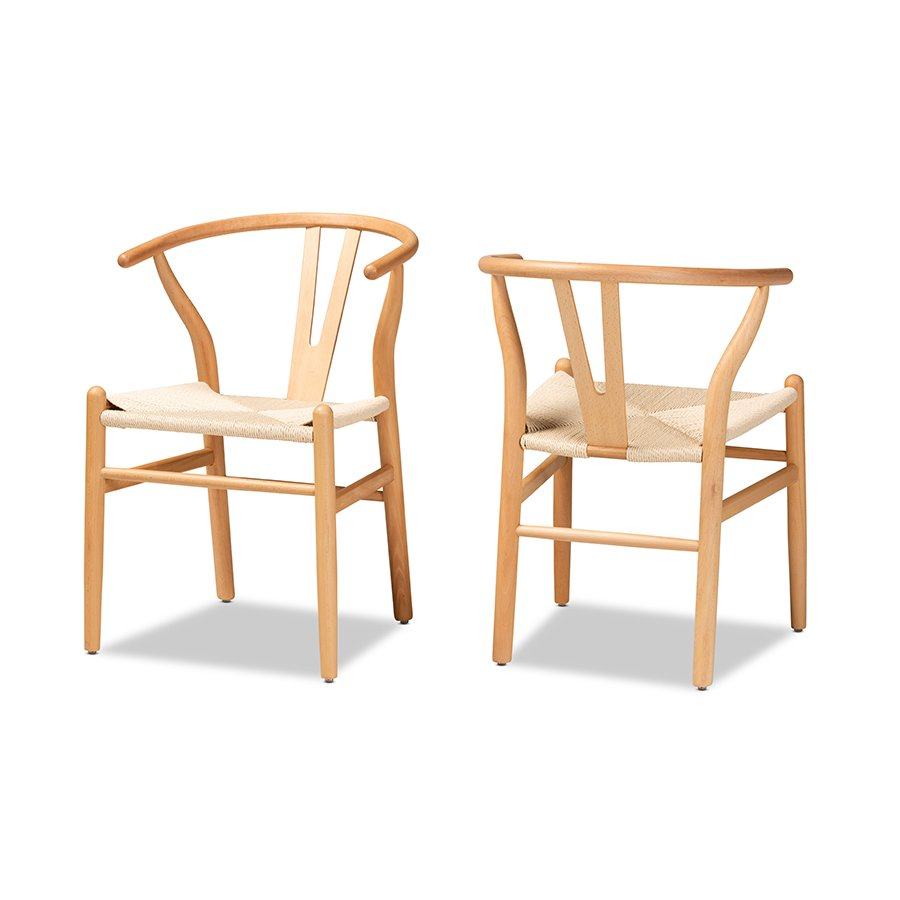 Wishbone Chair - Natural Wood Y Chair Light Brown 2pcs
