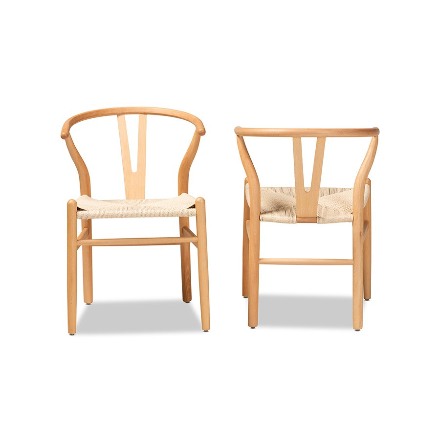 Wishbone Chair - Natural Wood Y Chair Light Brown 2pcs