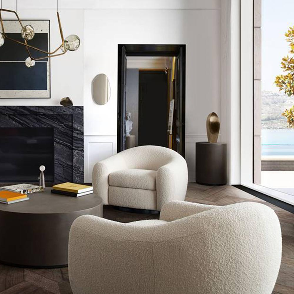 Pascal Swivel Chair in Bone Boucle Textured Fabric w/ Contoured Arms & Back by Diamond Sofa