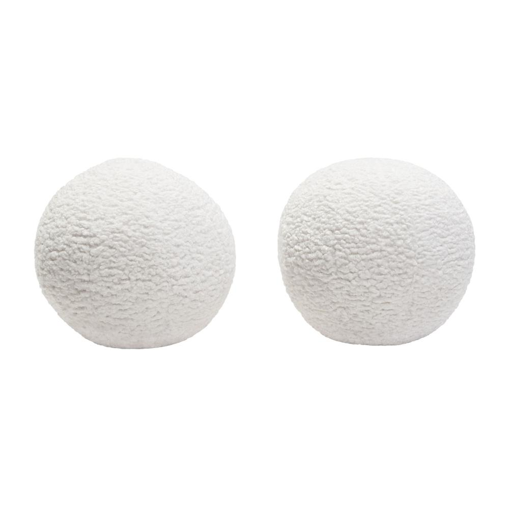 Set of (2) 10" Round Accent Pillows in White Faux Sheepskin by Diamond Sofa