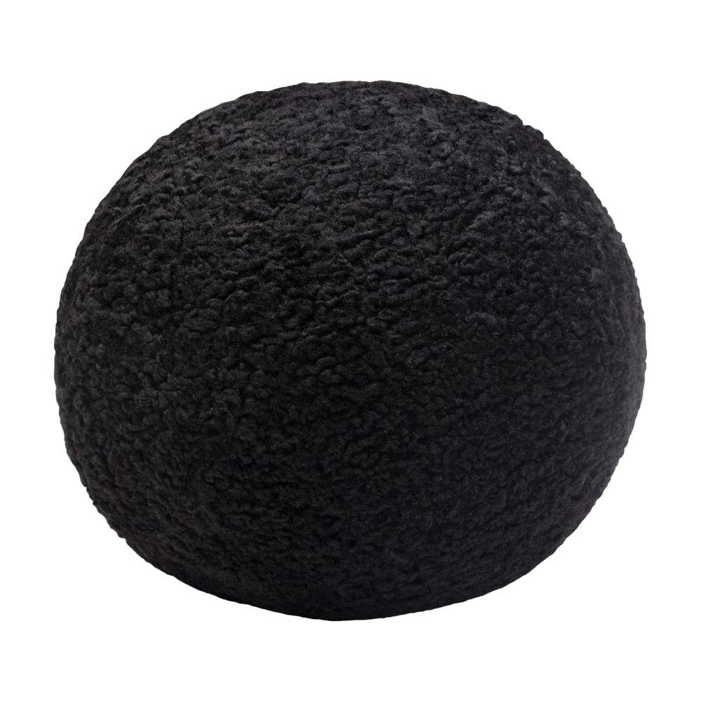 Set of (2) 10" Round Accent Pillows in Black Faux Sheepskin by Diamond Sofa