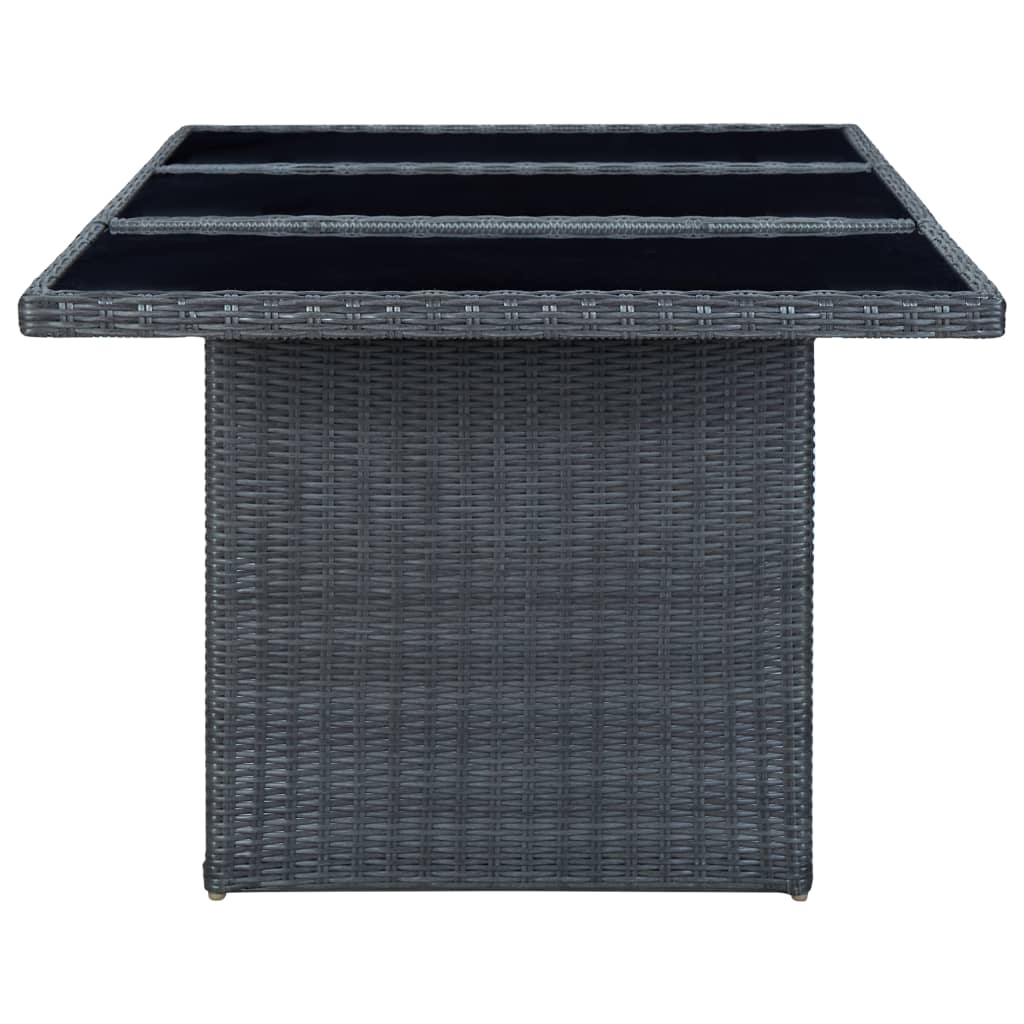 vidaXL Patio Table Dark Gray Poly Rattan and Tempered Glass