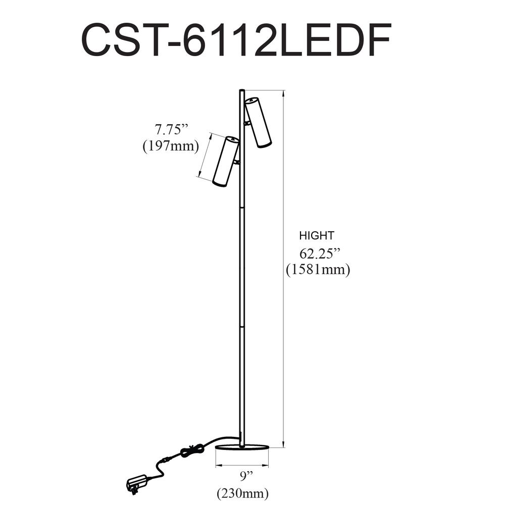 12W Floor Lamp, Matte Black with Frosted Acrylic Diffuser    (CST-6112LEDF-MB)