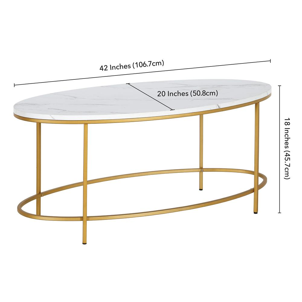 Francesca 42'' Wide Oval Coffee Table with Faux Marble Top in Brass/Faux Marble