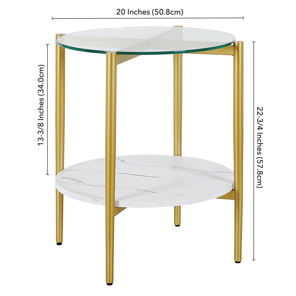 Otto 20'' Wide Round Side Table with Faux Marble Shelf in Gold and Faux Marble