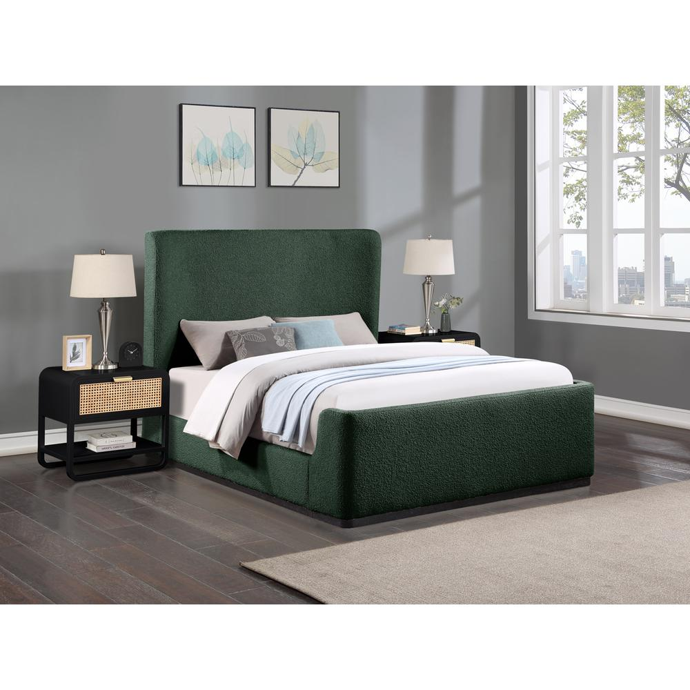 Bradbury Green Wood Frame Queen Platform Bed with Boucle Cloud Fabric