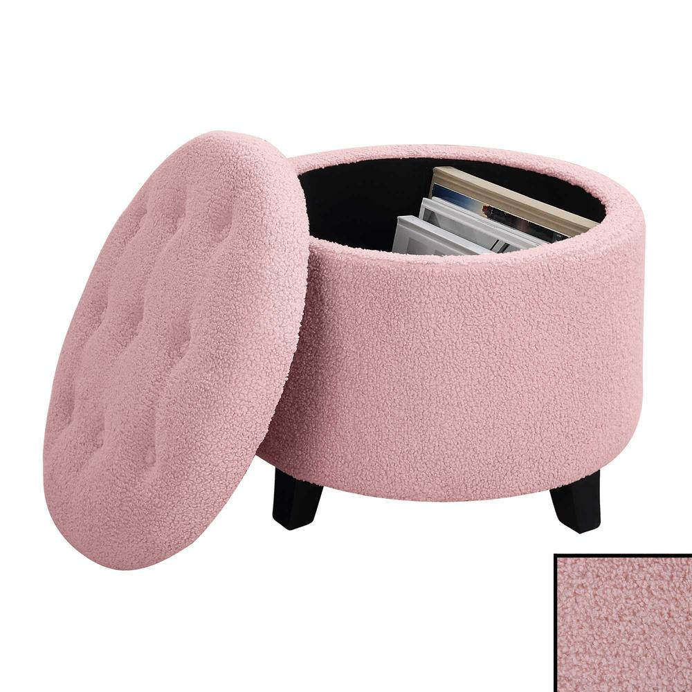 Designs4Comfort Round Sherpa Storage Ottoman, Pink