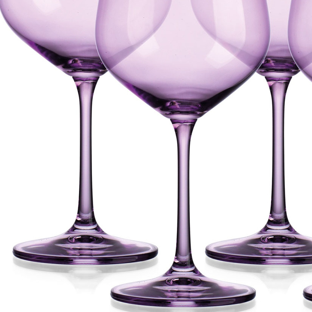 Set of Four Translucent Purple Large Wine Glasses