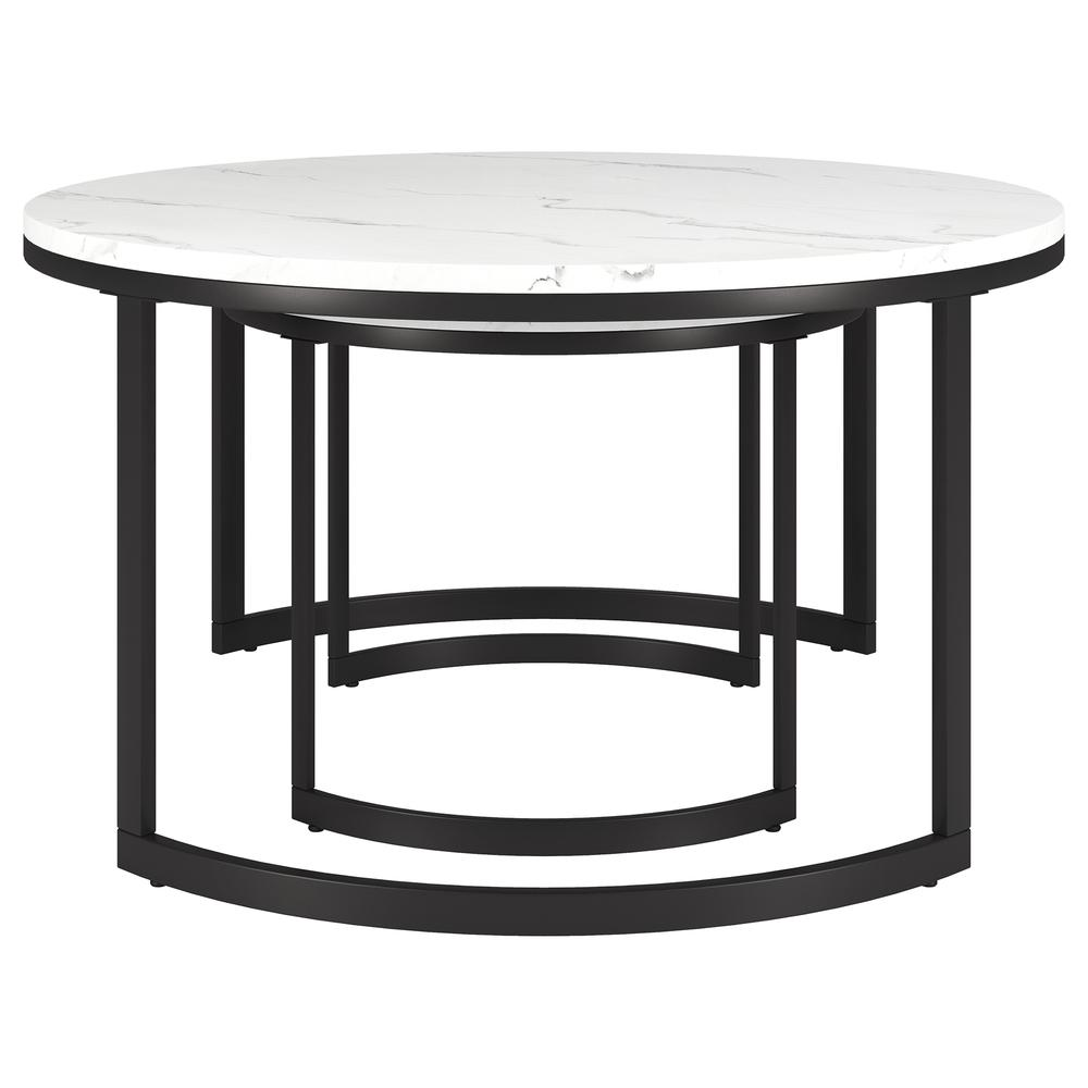 Mitera Round Nested Coffee Table with Faux Marble Top in Blackened Bronze/Faux Marble
