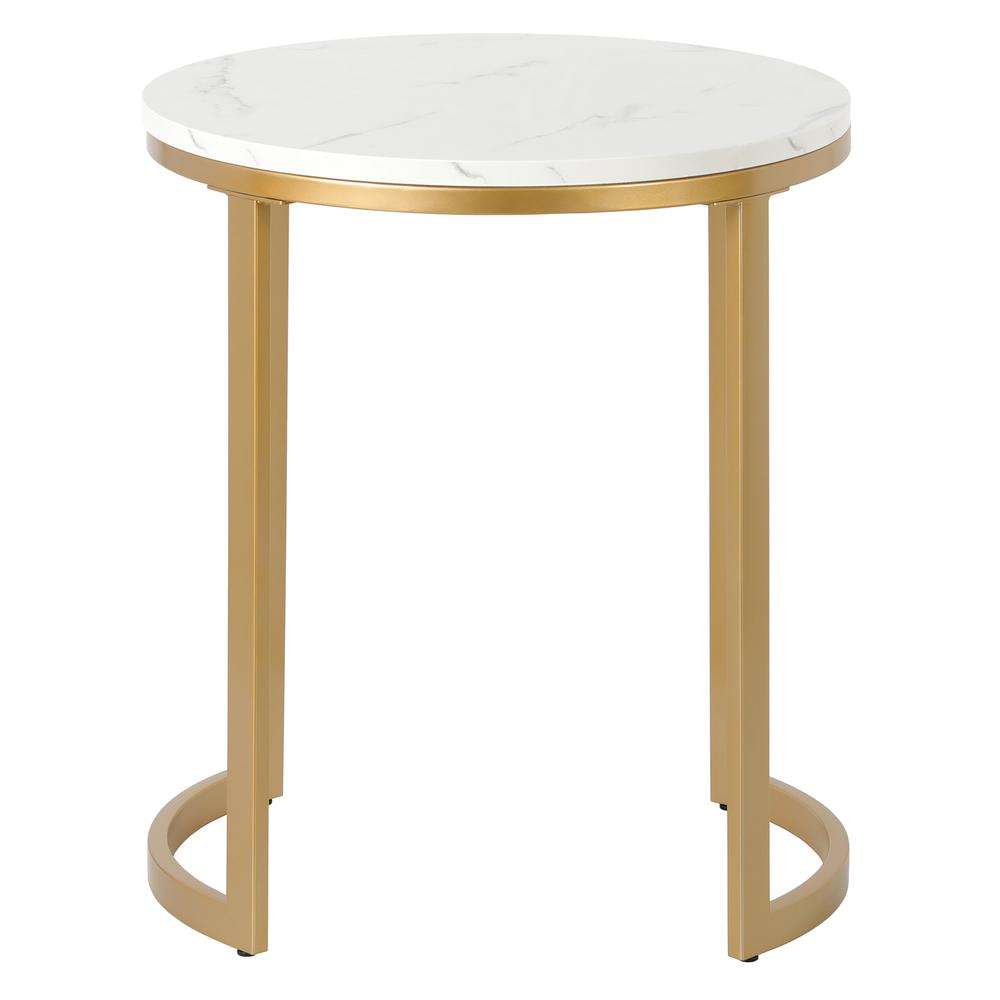 Mitera 20" Wide Round Side Table with Faux Marble Top in Brass/Faux Marble