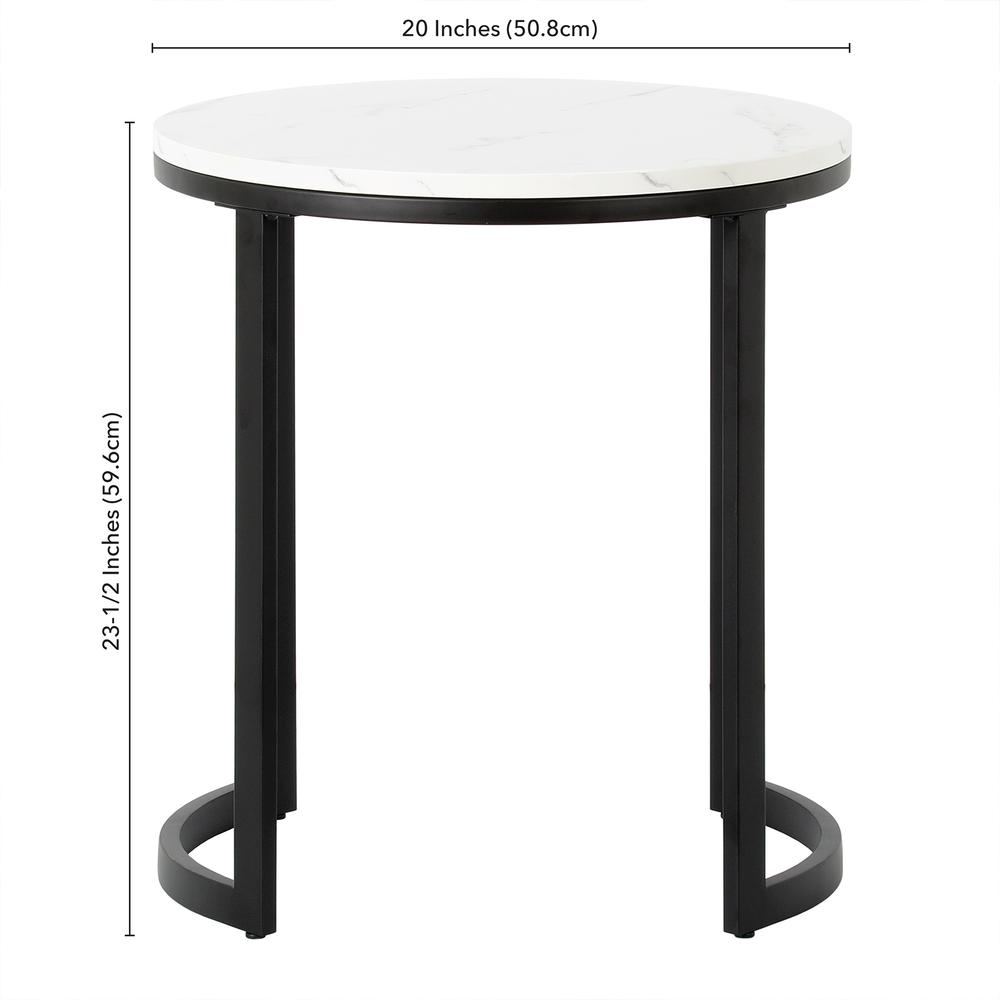 Mitera 20" Wide Round Side Table with Faux Marble Top in Blackened Bronze/Faux Marble