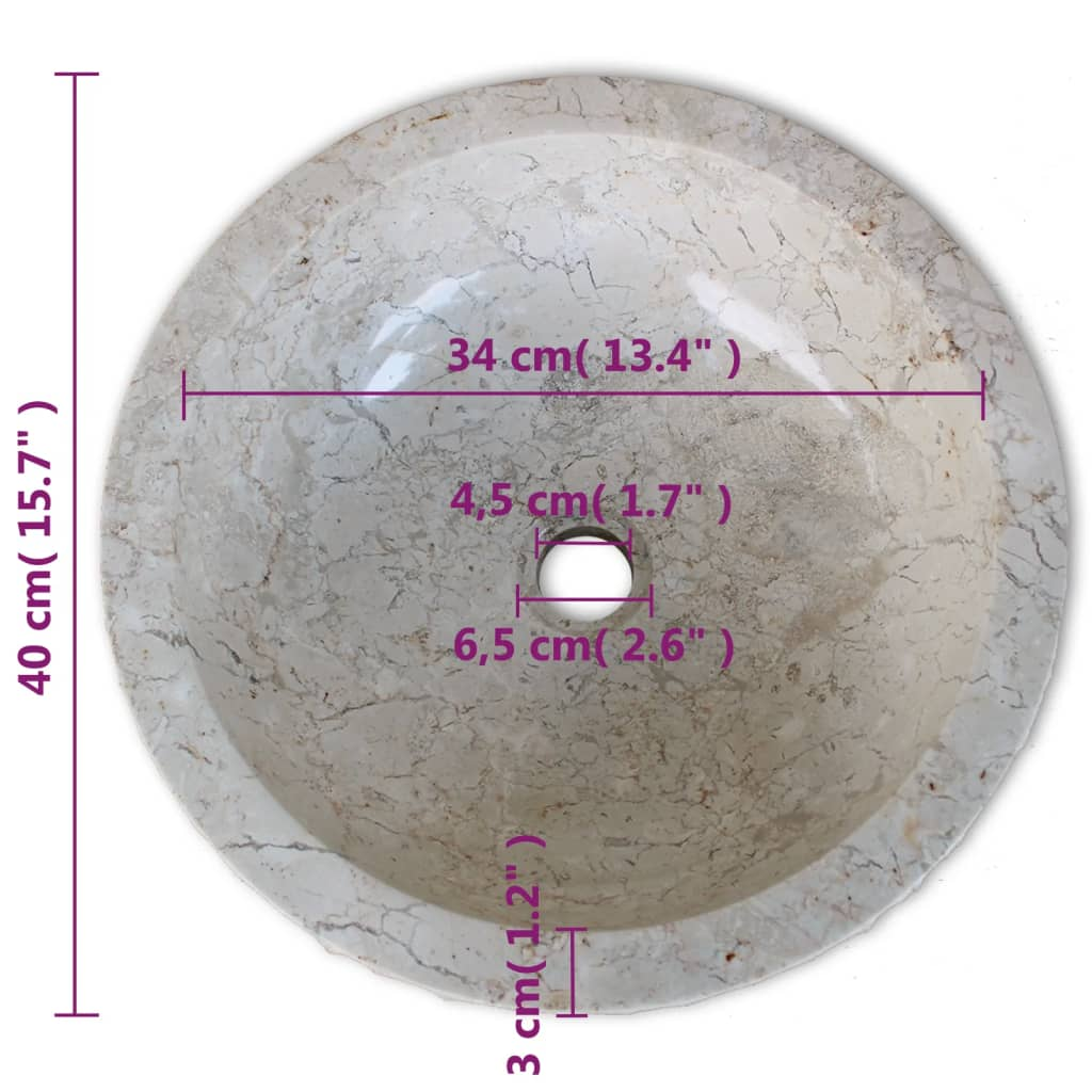 vidaXL Basin Marble 40 cm Cream