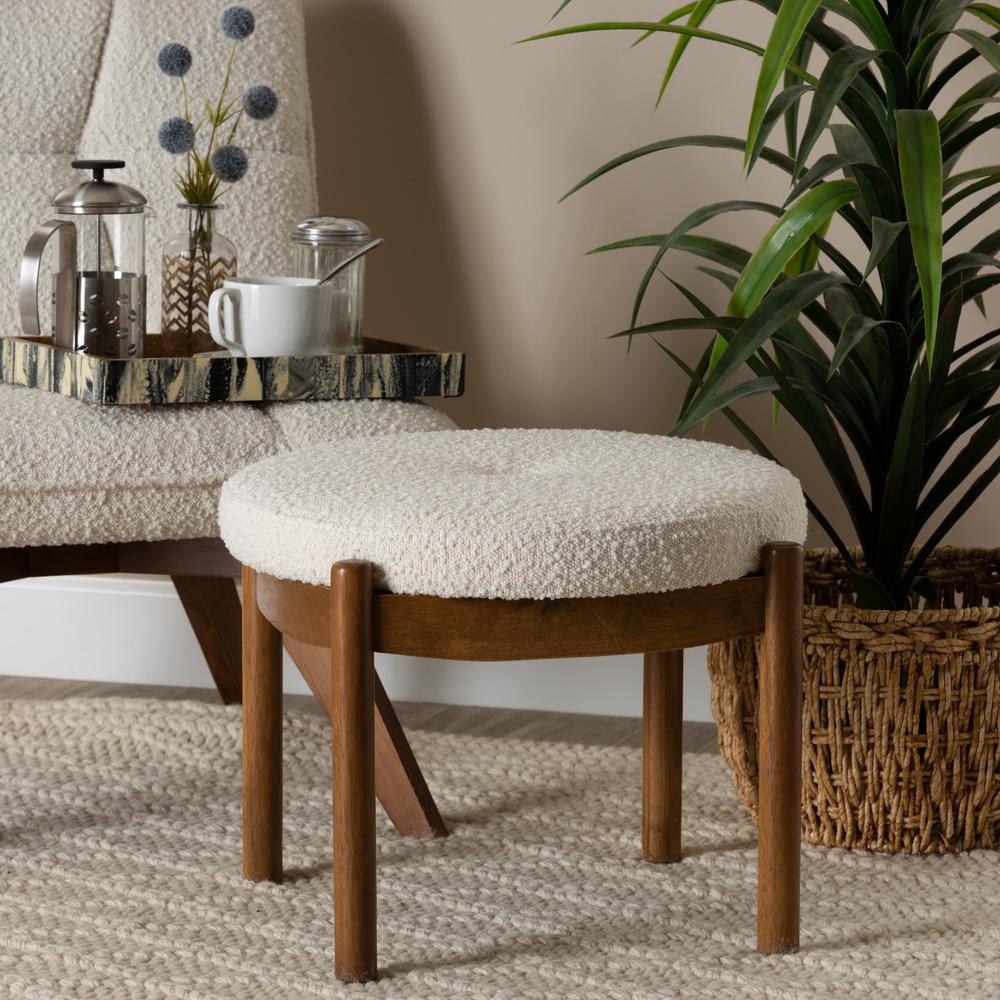 Baxton Studio Iliana Japandi Cream Boucle Fabric Ottoman Footstool