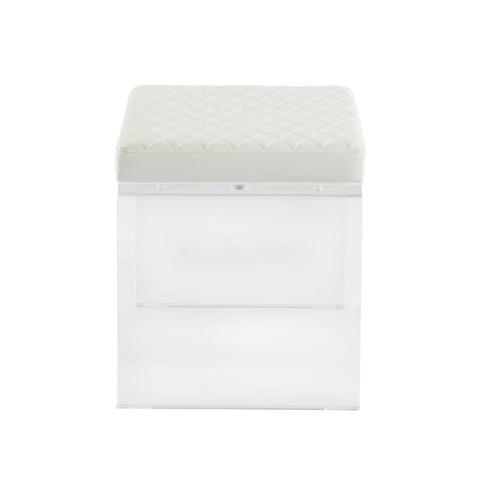 Contemporary Acrylic & White Upholstered Ottoman