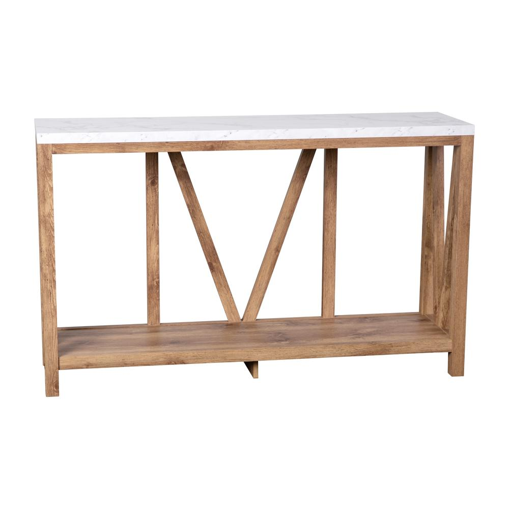 Warm Oak/Marble Entry Table
