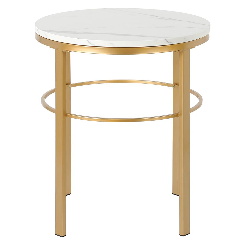 Gaia 20" Wide Round Side Table with Faux Marble Top in Brass/Faux Marble