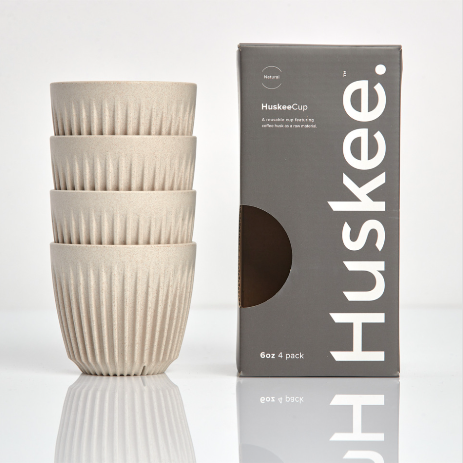 Huskee Reusable Coffee Cup 4 pack - Natural 6oz